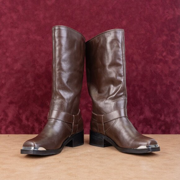 Dolce Vita Women Evi Brown Leather Moto Biker Metal Harness Fashion Boots sz 6.5 - Picture 2 of 9